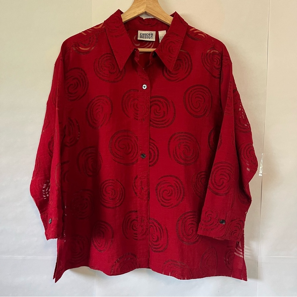 Chico Women’s Blouse with Sheer Swirl Pattern - Picture 2 of 11